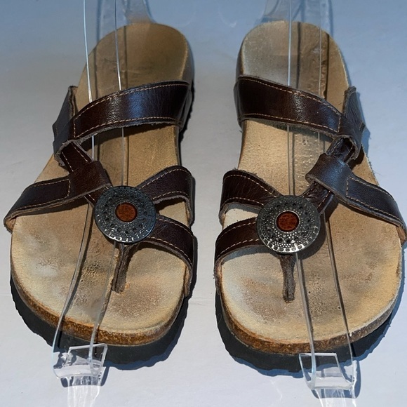 Think! Julia Brown Leather And Cork Cross Strap Sandals - Picture 4 of 10